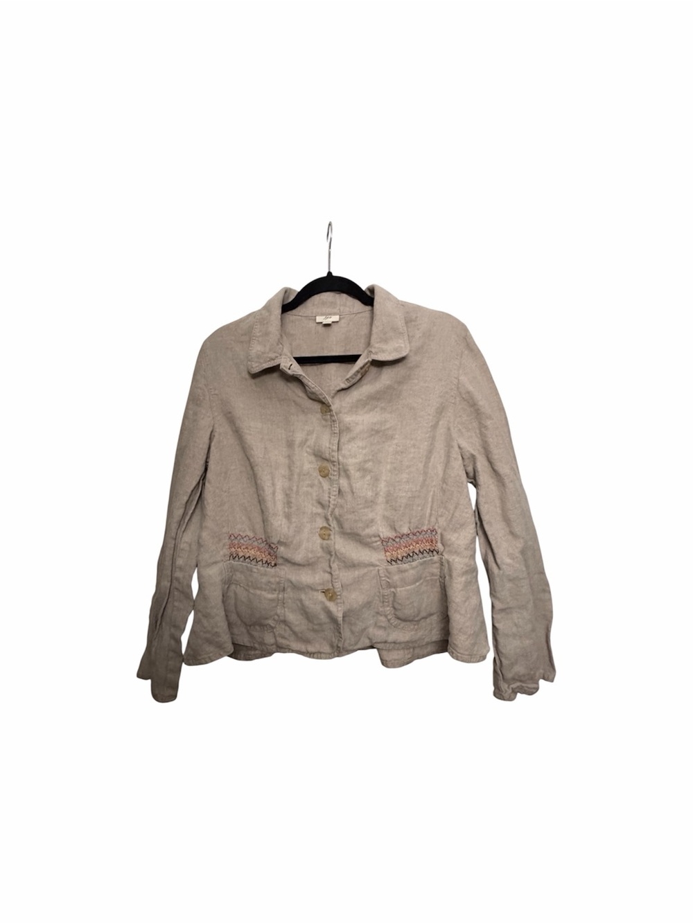 J. Jill Beige Button-Front Linen Blazer